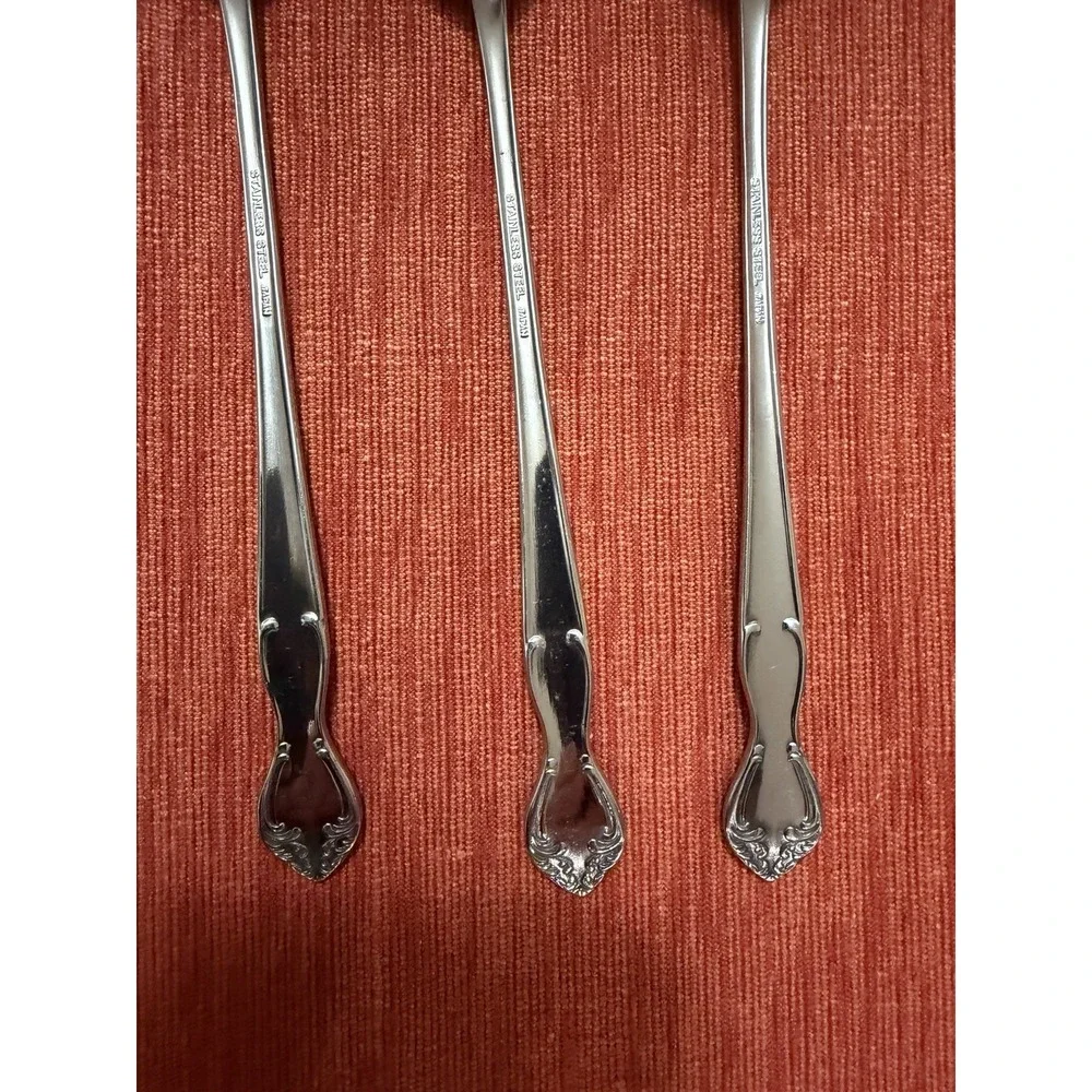 Vintage‎ Japan Stainless Steel Teaspoons Ornate Floral Victorian Scroll Set 6